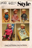 Style 2133 Retro Baby Doll's Wardrobe for 16 or 18 Inch Dolls 1970s Vintage Sewing Pattern