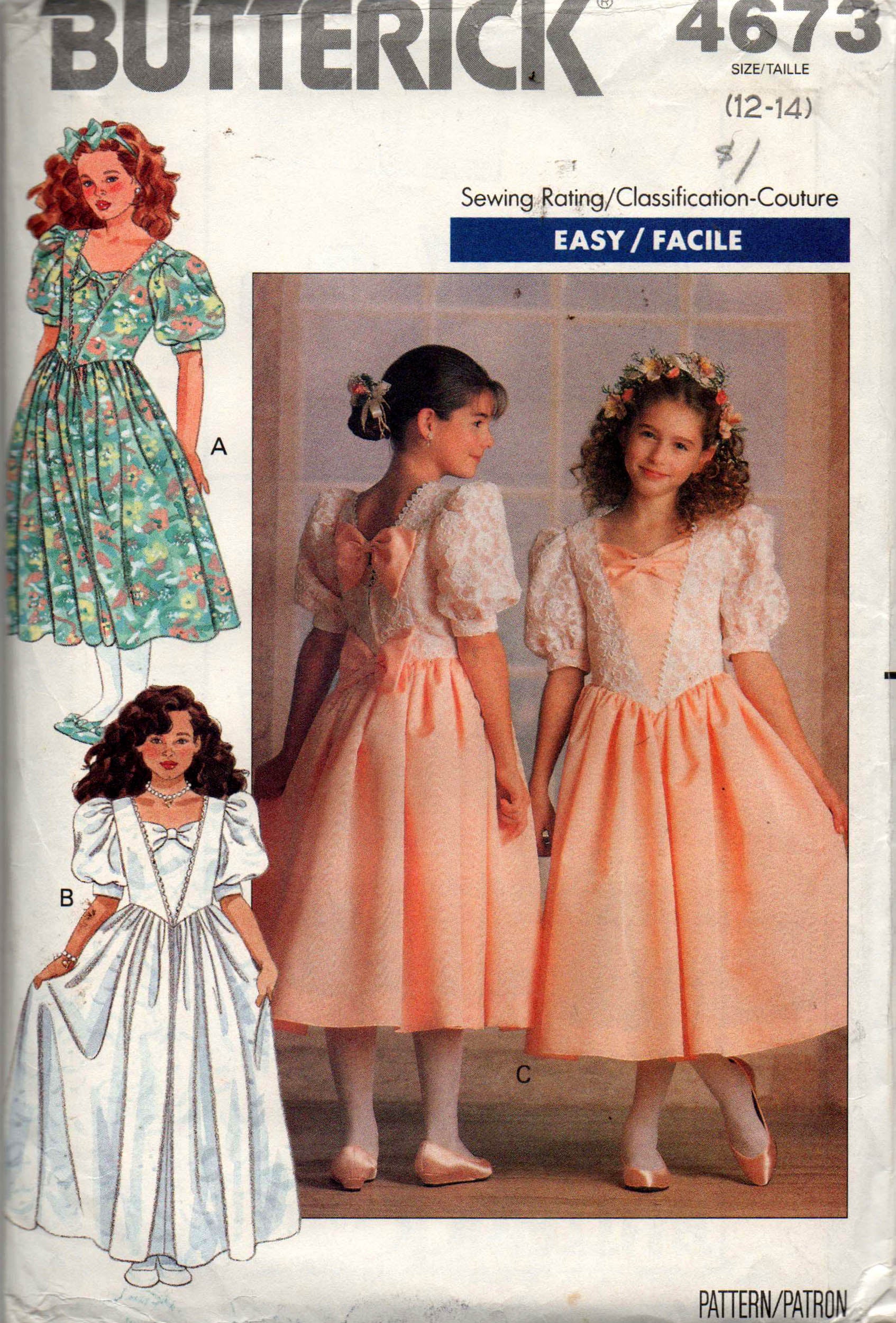 Butterick 4673 Teen Girls Retro Special Occasion Puffy Sleeved