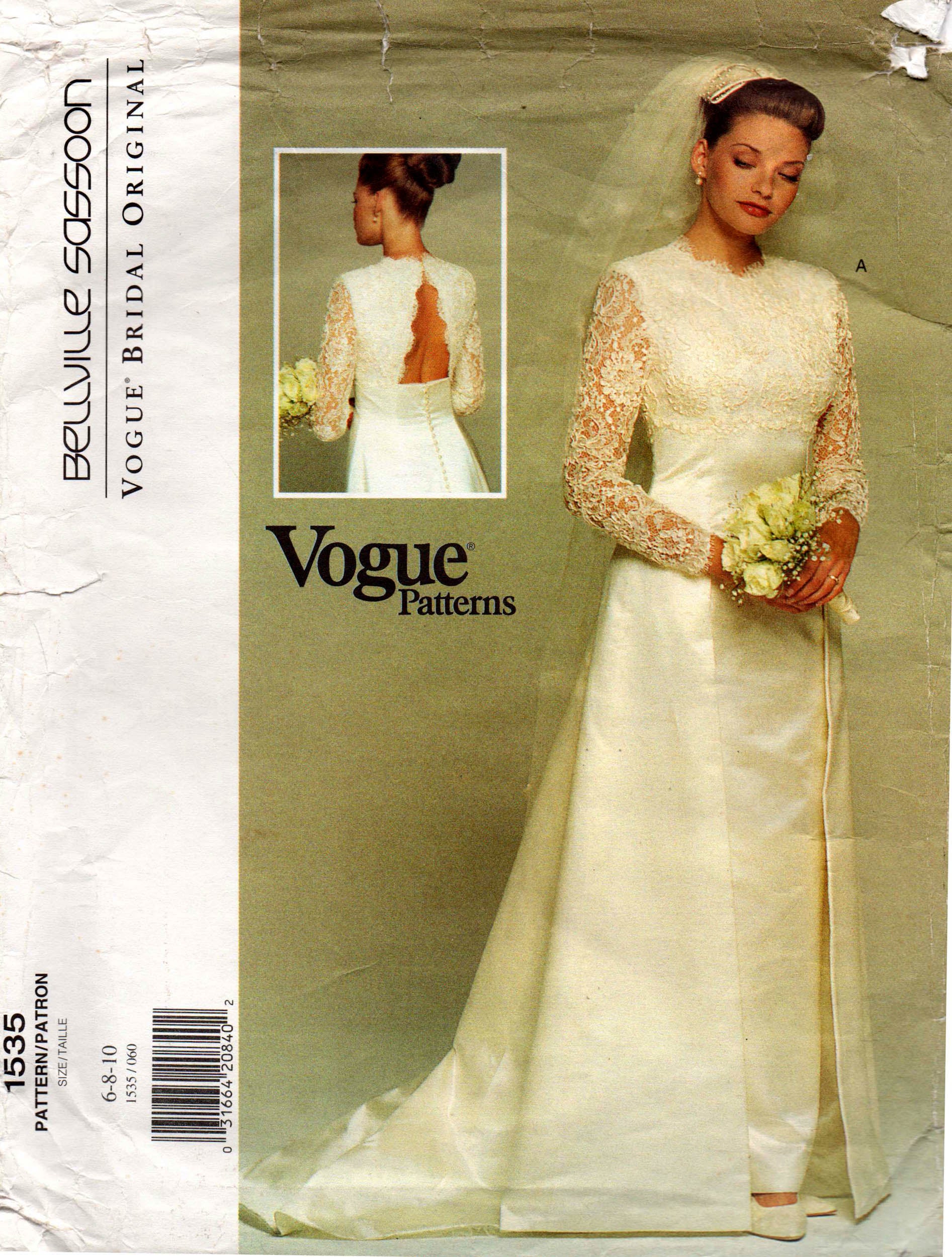 Vogue Bridal Original 1535 BELLVILLE SASSOON Womens Wedding Gown with Cut Out Back 1990s Vintage Sewing Pattern Size 6 - 10 UNCUT Factory Folded - All The Precious Things Vogue Bridal Original 1535 BELLVILLE SASSOON Womens Wedding Gown with Cut Out Back 1990s Vintage Sewing Pattern Size 6 - 10 UNCUT Factory Folded - All The Precious Things