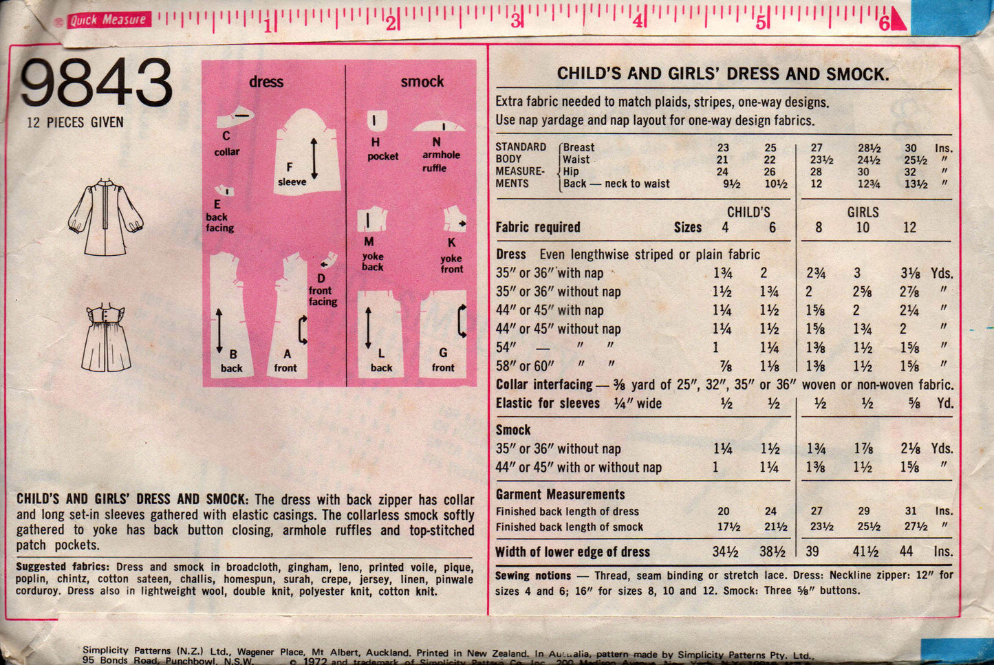 Simplicity 9843 Girls Mini Dress & Tent Smock 1970s Vintage Sewing Pattern Size 8 UNCUT Factory Folded