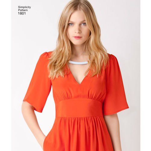 Simplicity 1801 CYNTHIA ROWLEY Womens Dress or Tunic with Midriff Panel & Flutter Sleeves Out Of Print Sewing Pattern Size 6 - 14 UNCUT Factory Folded