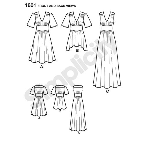 Simplicity 1801 CYNTHIA ROWLEY Womens Dress or Tunic with Midriff Panel & Flutter Sleeves Out Of Print Sewing Pattern Size 6 - 14 UNCUT Factory Folded