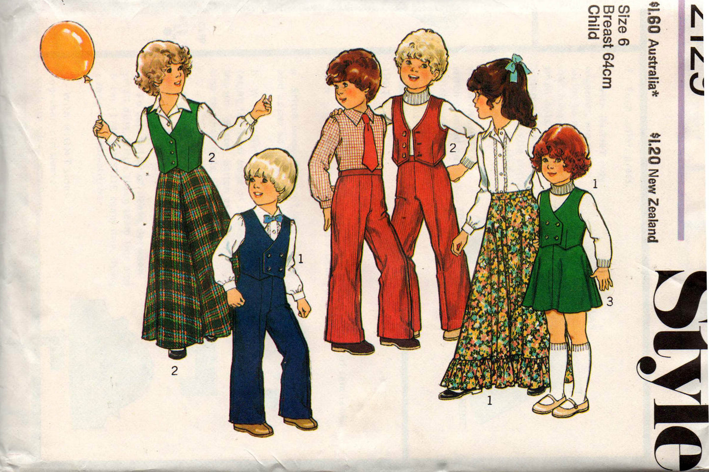 Style 2129 Toddler Boys Girls Mini Maxi Skirt Vest Shirt & Pants 1970s Vintage sewing pattern Size 2 or size 6