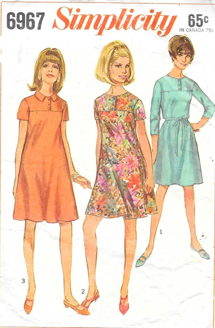 Simplicity 6967 Womens Yoked Tent Dress 1960s Vintage Paper Sewing Pattern Size 14 Bust 34 inches