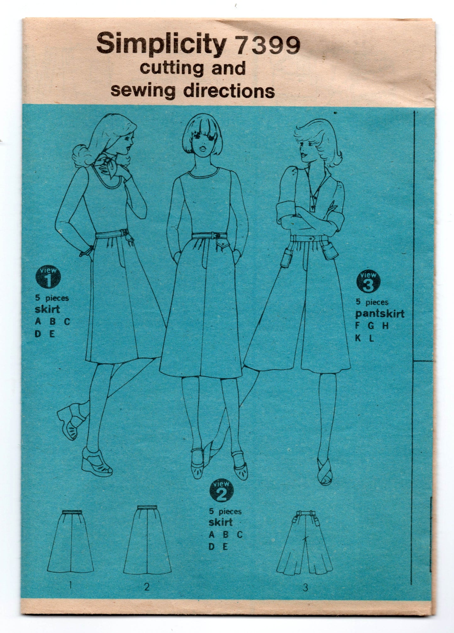 Simplicity 7399 Womens Skirts & Culottes 1970s Vintage Sewing Pattern Size 12 Waist 26.5 inches