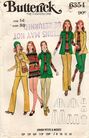 Butterick 6354 Womens Shirt Top Pants Knickers & Shorts 1970s Vintage Sewing Pattern Size 14 Bust 36 Inches