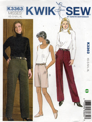 Kwik Sew 3363 Womens Classic Pants & Shorts Out Of Print Sewing Pattern Size XS - XL UNCUT Factory Folded
