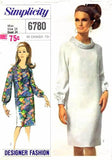 Simplicity 6780 Womens Designer One or Two Piece Roll Collar Raglan Sleeved Dress French Darts 1960s Vintage Sewing Pattern Size 14 Bust 34 Inches UNCUT Factory Folded