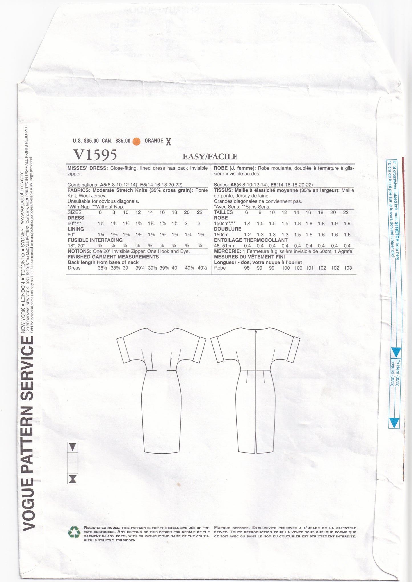 Vogue American Designer 1595 BADGLEY MISCHKA Womens Stretch Knit Evening Dress Out Of Print Sewing Pattern Size 14 - 22 UNCUT Factory Folded