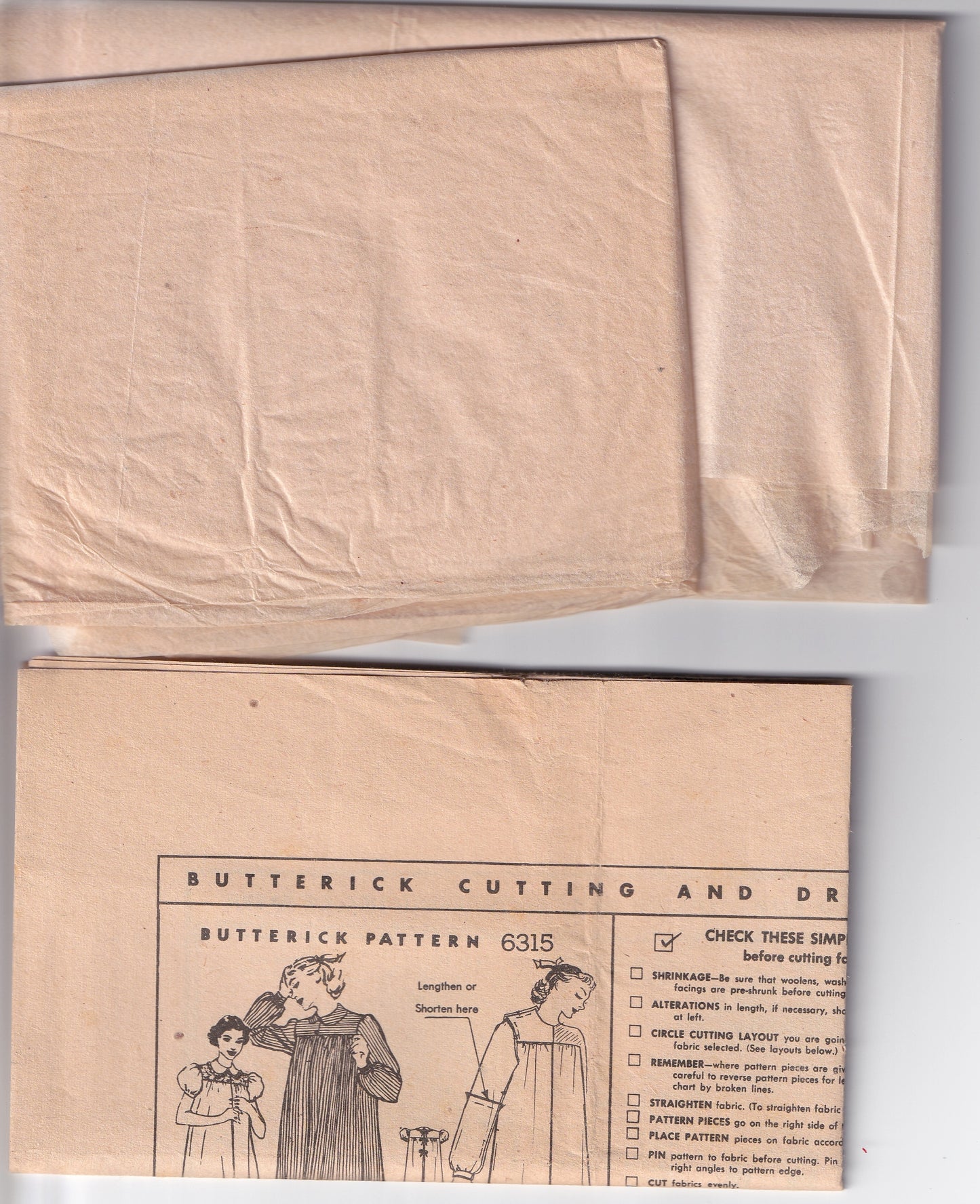 Butterick 6315 Womens Nightgown Shortie & Hospital Gown 1950s Vintage Sewing Pattern Bust 34 inches