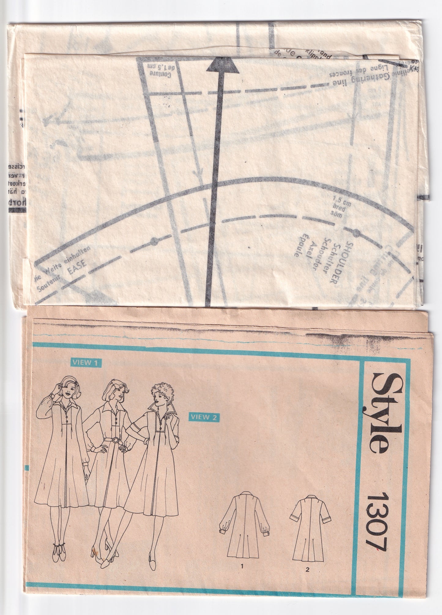 Style 1307 Womens Tent Dress with Front Pleats 1970s Vintage Sewing Pattern Size 14 Bust 36 Inches