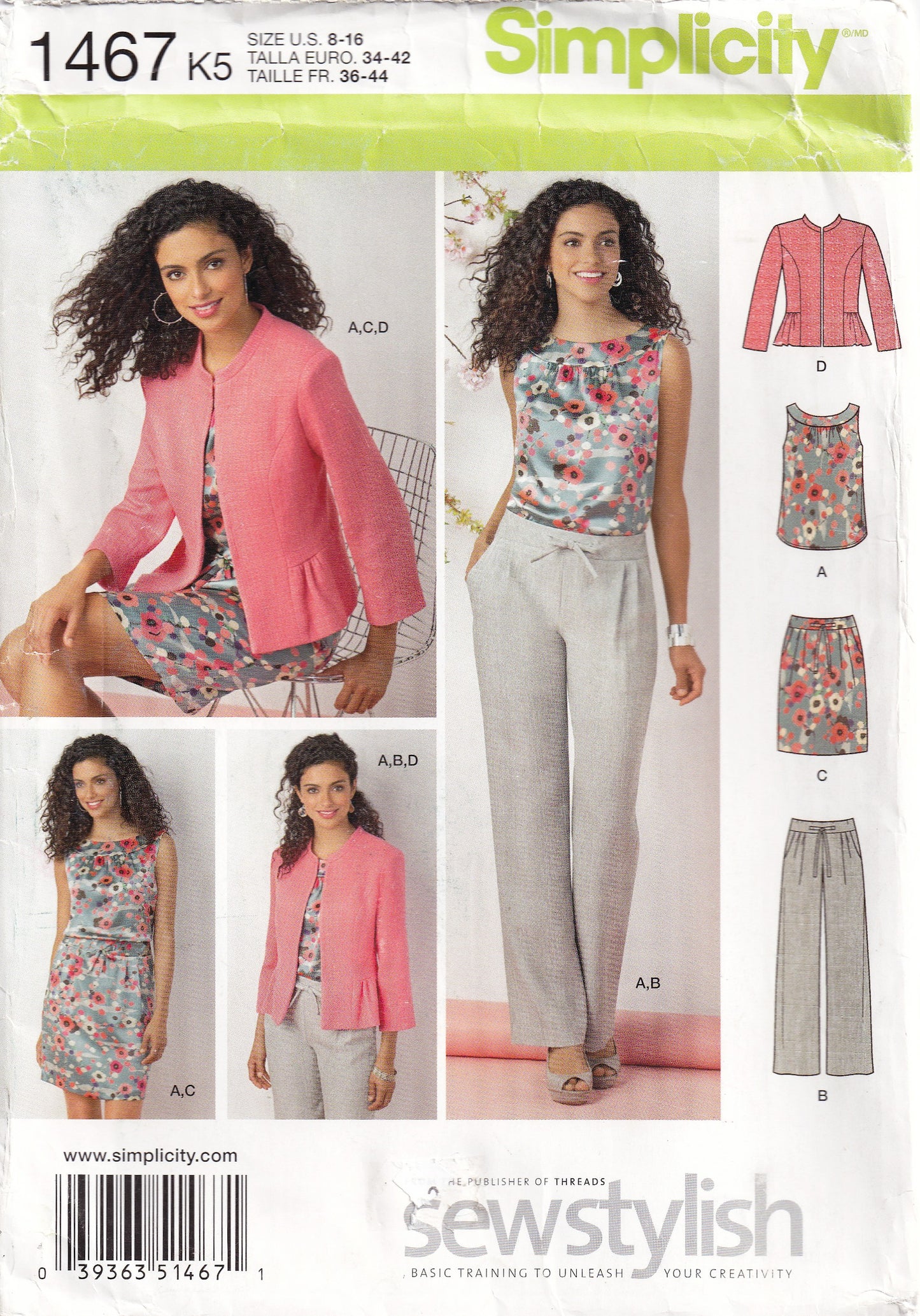 Simplicity 1467 Womens Capsule Wardrobe Peplum Jacket Yoked Top Skirt & Pants Out Of Print Sewing Pattern Size 8 - 16 UNCUT Factory Folded