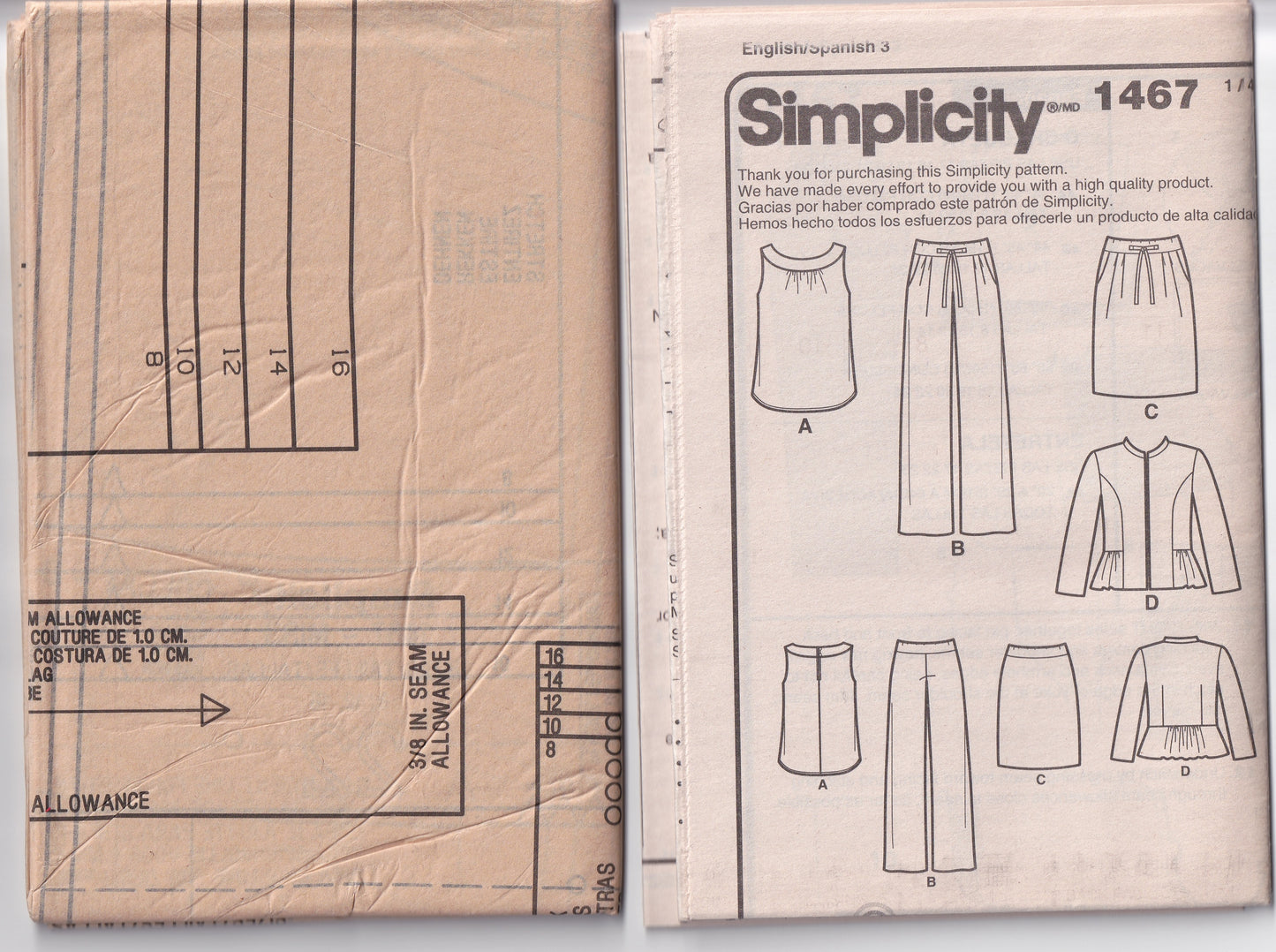 Simplicity 1467 Womens Capsule Wardrobe Peplum Jacket Yoked Top Skirt & Pants Out Of Print Sewing Pattern Size 8 - 16 UNCUT Factory Folded