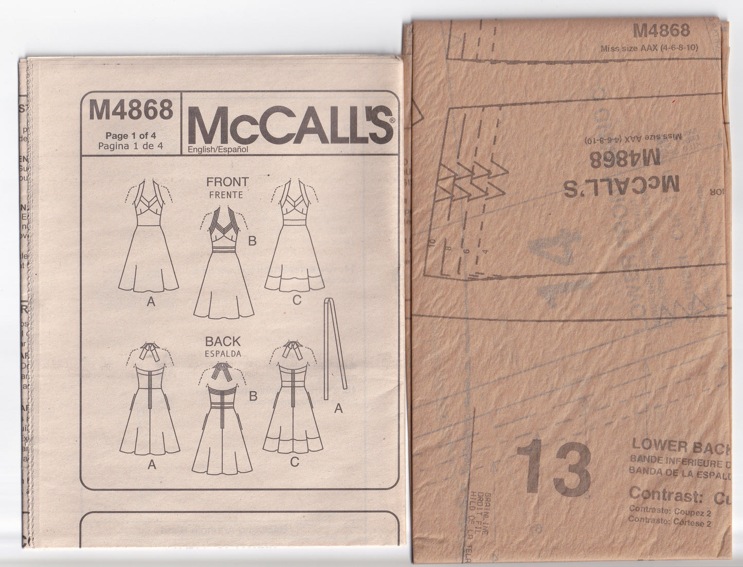 McCall's 4868 Womens Halter Sundress with Contrast Trim Out Of Print Sewing Pattern Sizes 4 - 10 UNCUT Factory Folded