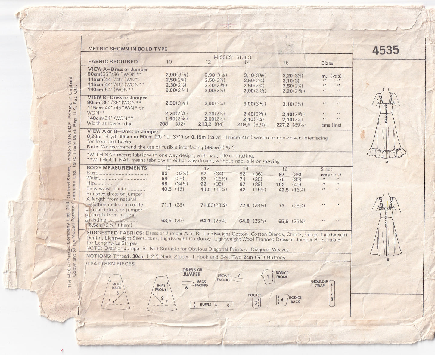 McCall's 4535 Womens Sundress with Optional Ruffled Hem 1970s Vintage Sewing Pattern Size 12 Bust 34 Inches
