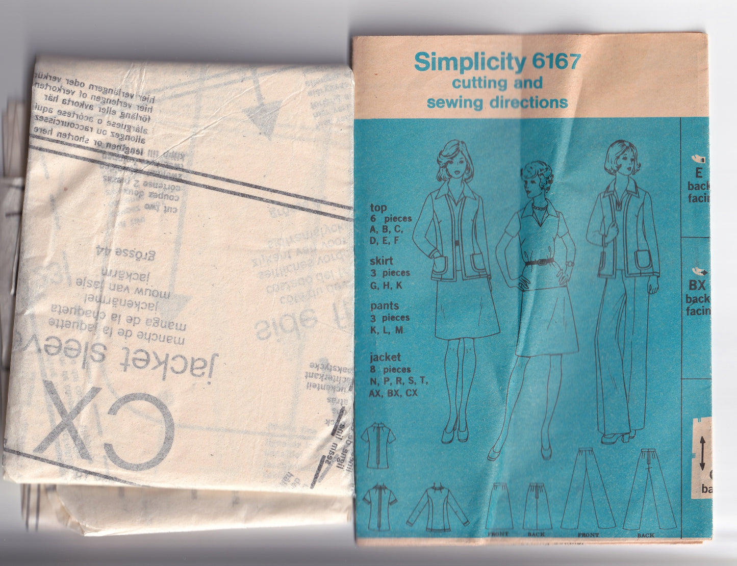 Simplicity 6167 Womens Wide Collar Top Cardigan Jacket Skirt & Wide Leg Pants 1970s Vintage Paper Sewing Pattern Size 18 Bust 40 Inches