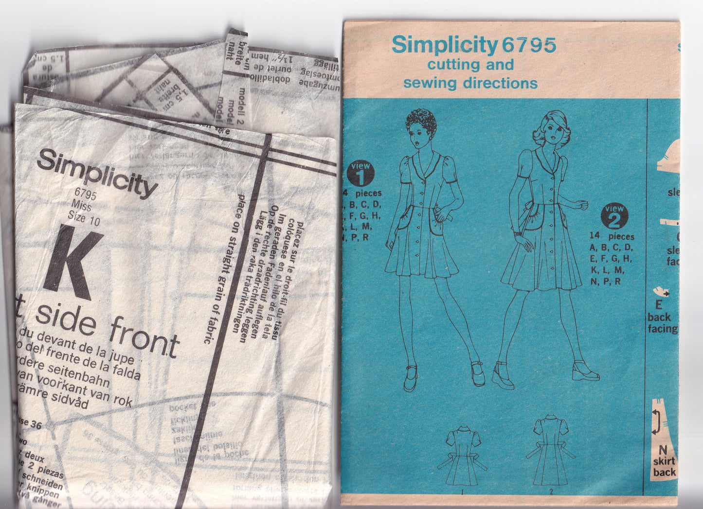 Simplicity 6795 Womens Puff Sleeved Fit & Flared Mini Dress with Pockets 1970s Vintage Paper Sewing Pattern Size 10 Bust 32.5 Inches