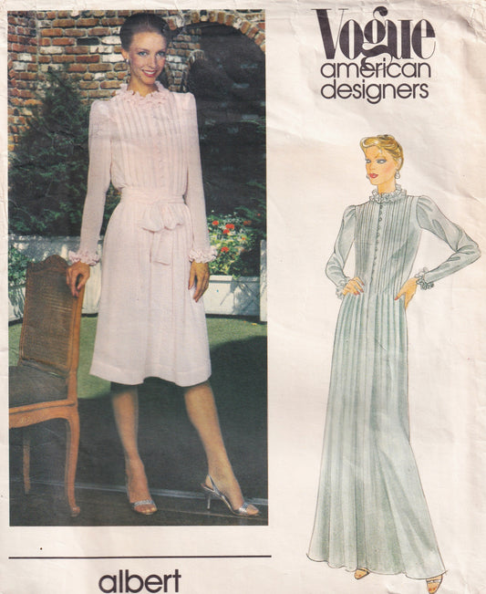 Vogue American Designer 2641 ALBERT NIPON Womens Pin Tucked Dress with Bias Underslip 1980s Vintage Paper Sewing Pattern Size 12 Bust 34 Inches