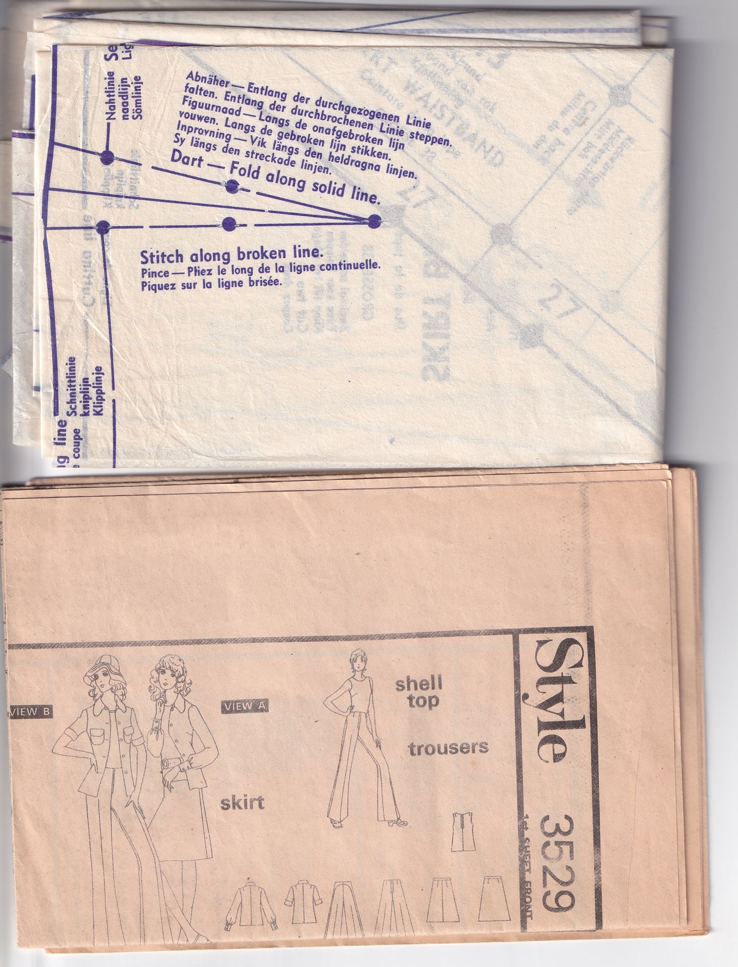 Style 3529 Womens Retro Jacket Top Flared Pants & Skirt 1970s Vintage Paper Sewing Pattern Size 12 Bust 34 inches