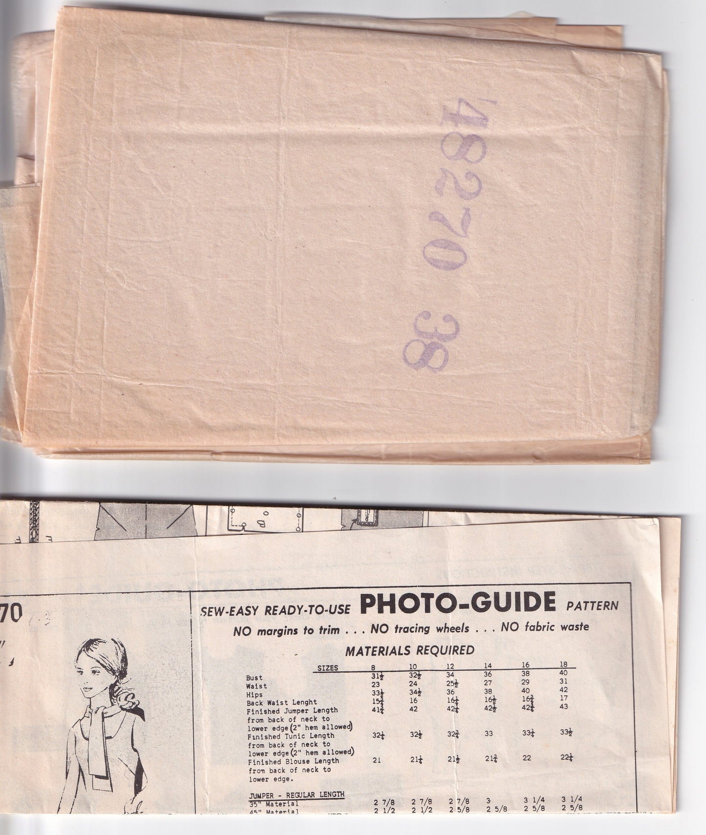 Woman's Day 8270 Womens Jumper Dress & Blouse 1970s Vintage Paper Sewing Pattern Bust 38 inches UNUSED Factory Folded