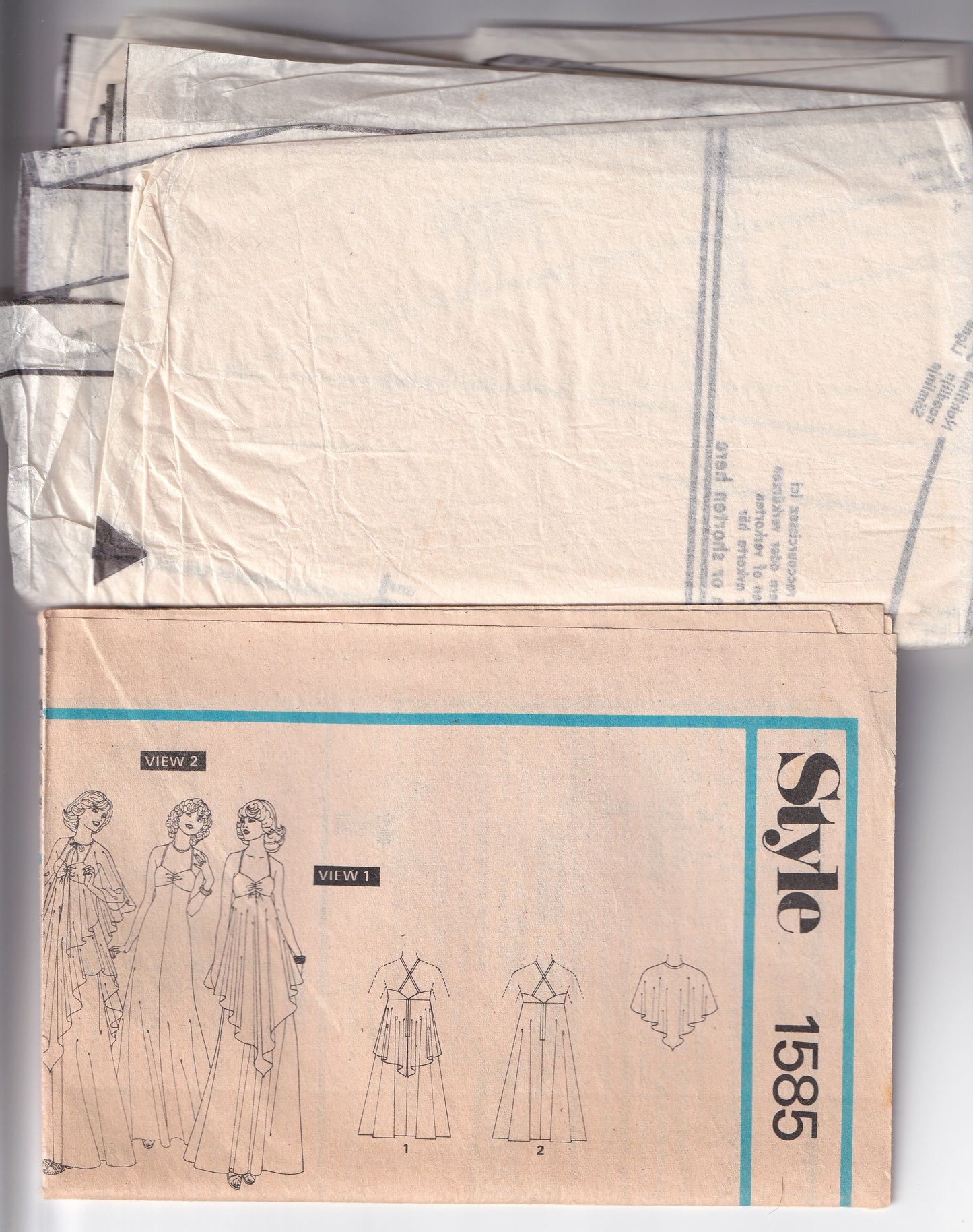 Style 1585 Womens Empire Waisted Handkerchief Maxi Dress & Sheer Evening Cape 1970s Vintage Paper Sewing Pattern Size 12 Bust 34 inches