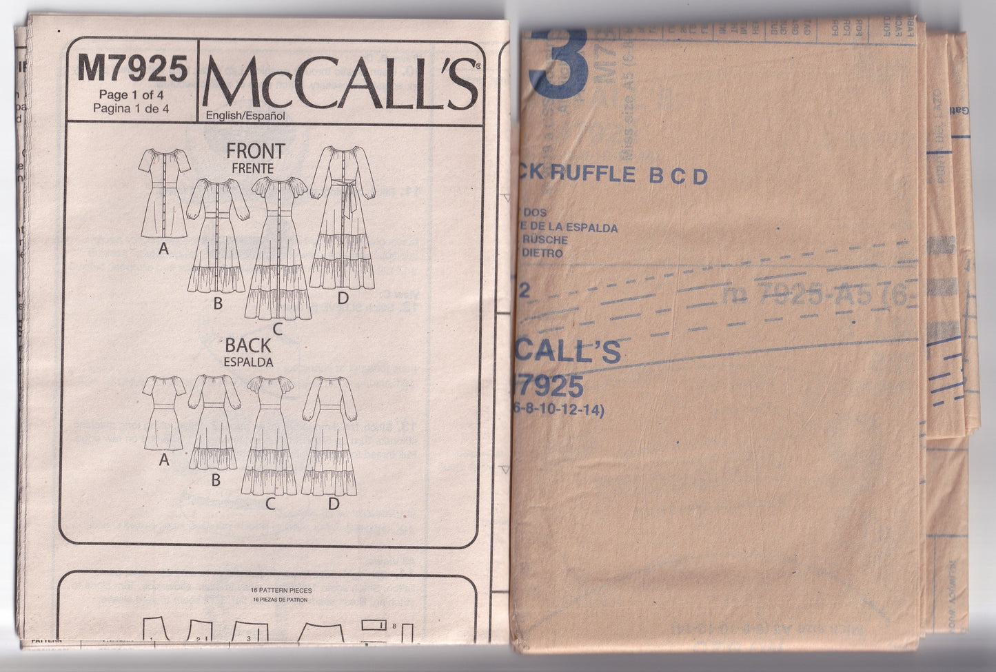 McCall's 7925 Womens EASY Midriff Band Dresses with Sleeve Variations Out Of Print Paper Sewing Pattern Sizes 6 - 14 UNCUT Factory Folded