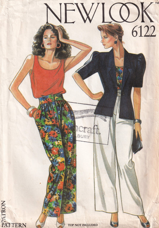 New Look 6122 Womens Short Sleeved Jacket & Wide Leg Pants 1980s Vintage Sewing Pattern Sizes 8 - 18 UNCUT Factory Folded