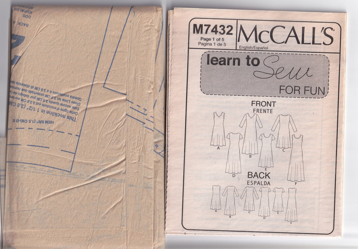 McCall's 7432 Womens EASY Stretch Knit Pullover Dress Out Of Print Sewing Pattern Size XS - MED UNCUT Factory Folded