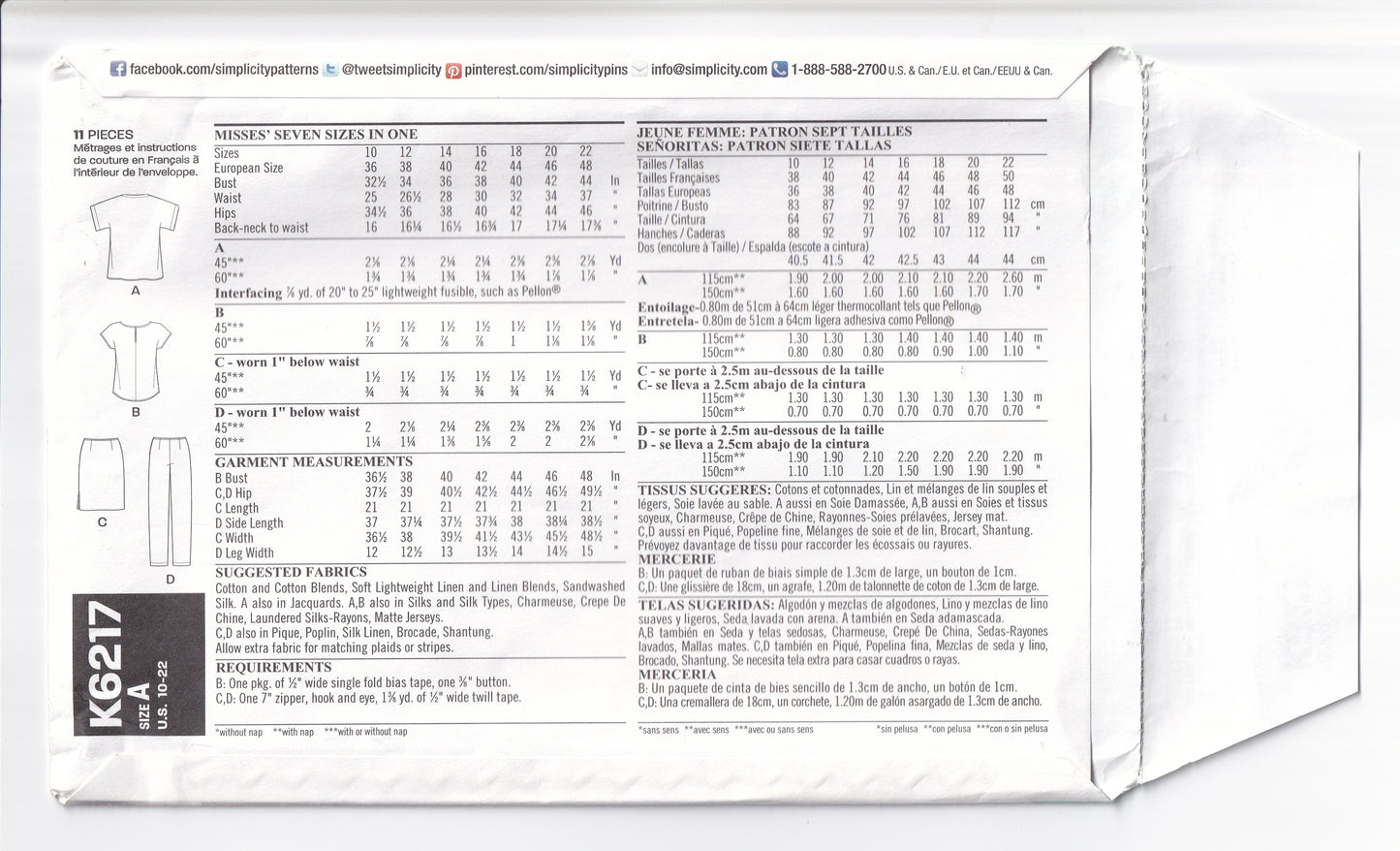 New Look 6217 Womens EASY Kimono Sleeved Jacket T Shirt Slim Skirt & Pants Out Of Print Paper Sewing Pattern Size 8 - 18 UNCUT Factory Folded