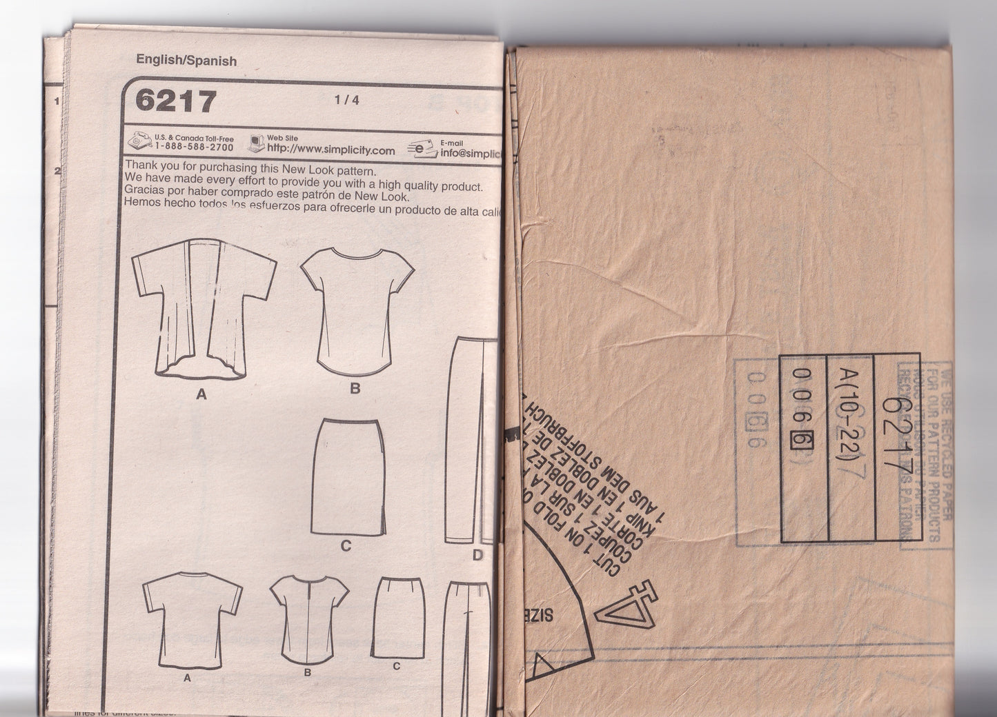 New Look 6217 Womens EASY Kimono Sleeved Jacket T Shirt Slim Skirt & Pants Out Of Print Paper Sewing Pattern Size 8 - 18 UNCUT Factory Folded