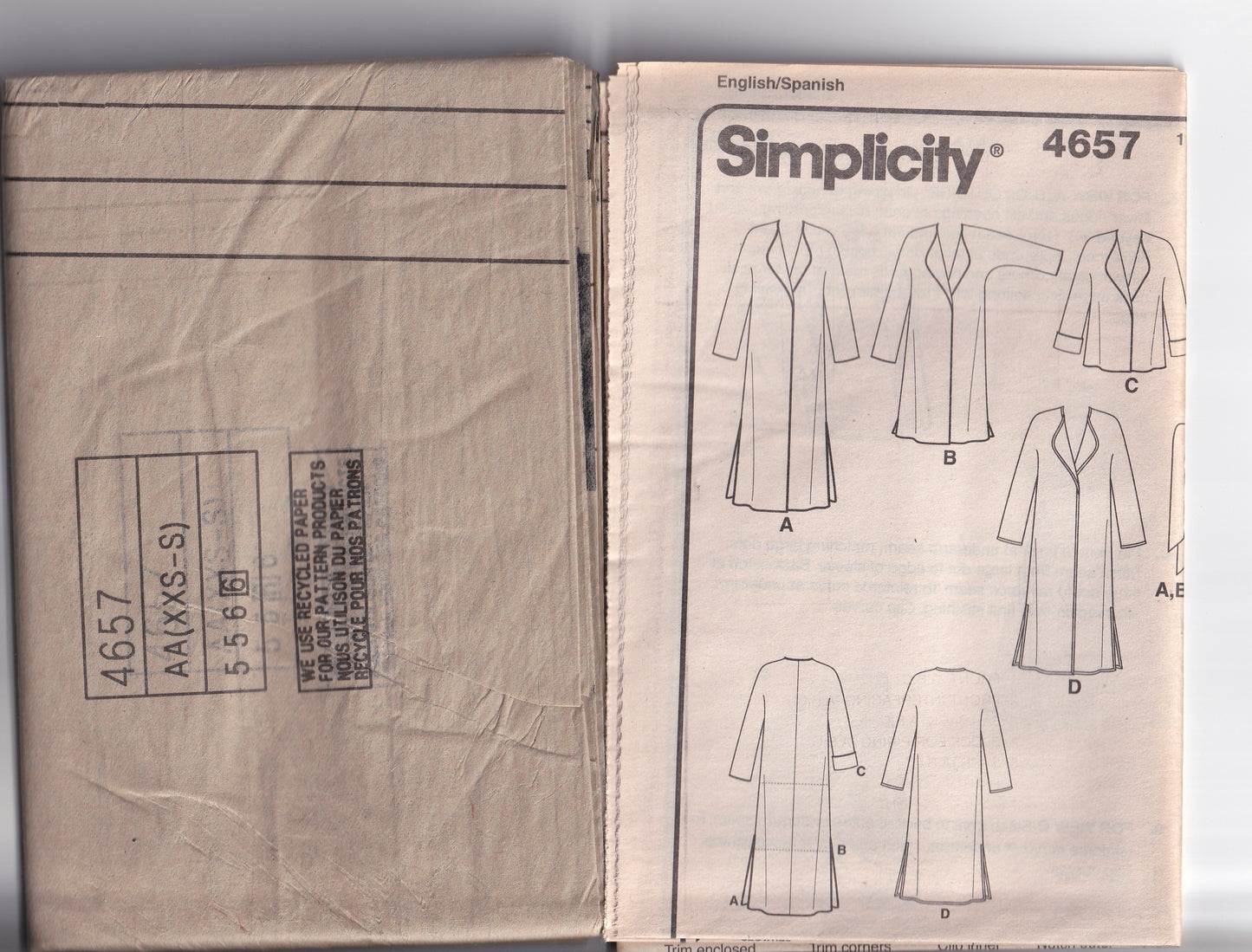 Simplicity 4657 JUNE COLBURN Womens Lined Or Unlined Fleece Coats & Jackets Out Of Print Paper Sewing Pattern Sizes XXS - S UNCUT Factory Folded