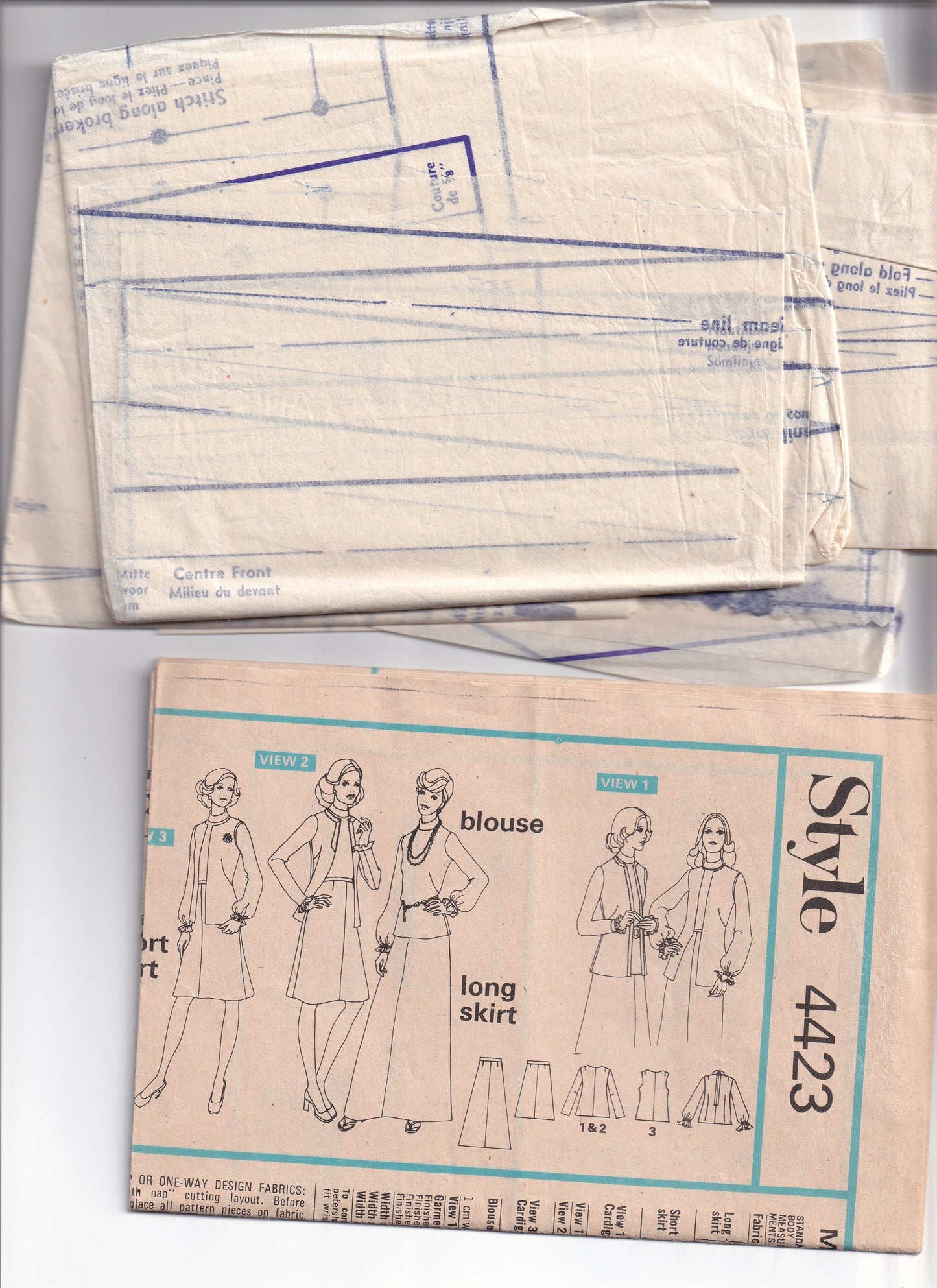 Style 4423 Womens Cardigan Jacket High Neck Blouse Skirt & Maxi Skirt 1970s Vintage Paper Sewing Pattern Size 14 Bust 36 Inches