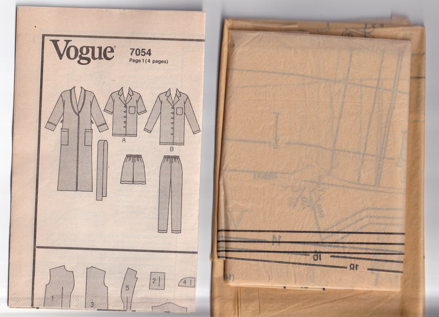 Vogue 7054 Womens Robe & Pajamas with Monogram Transfers 1980s Vintage Paper Sewing Pattern Size 14 & 16