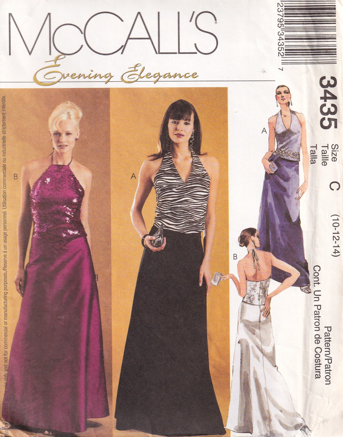 McCall's 3435 EVENING ELEGANCE Womens Lined Halter Tops & Floor Length Skirts Out Of Print Sewing Pattern Size 10 - 14 UNCUT Factory Folded