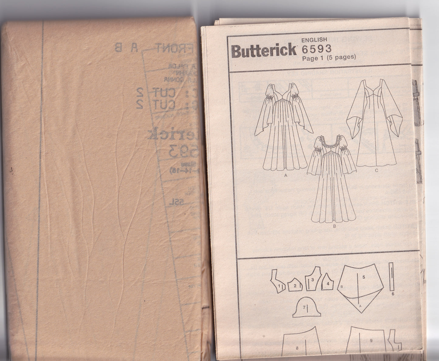 Butterick 6593 Womens Evening Goth Style Gown with Angel Sleeves Out Of Print Sewing Pattern Size 12 - 16 UNCUT Factory Folded