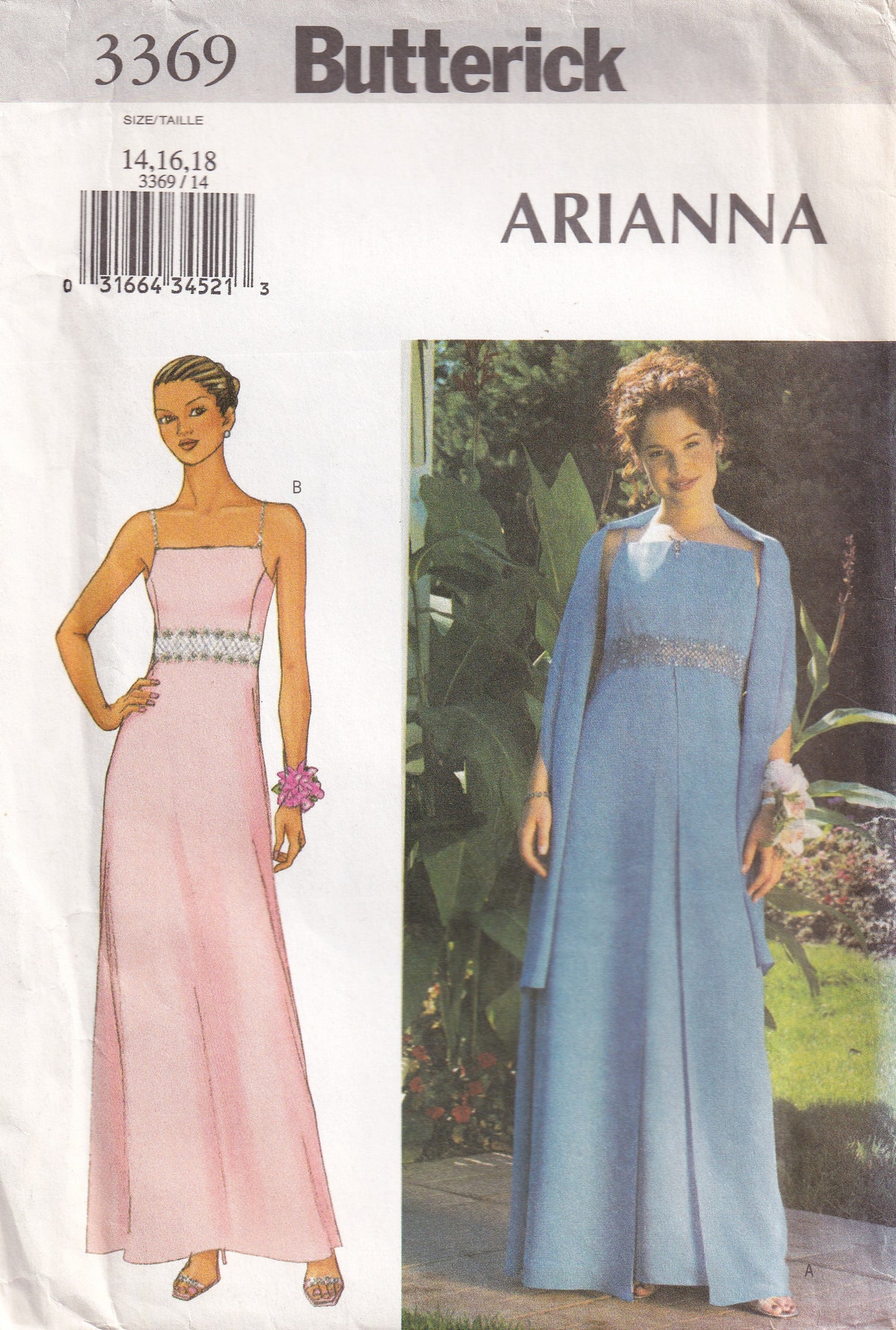 Butterick 3369 ARIANNA Womens Evening Empire Waisted Princess Gown & Stole Out Of Print Sewing Pattern Sizes 14 - 18 UNCUT Factory Folded