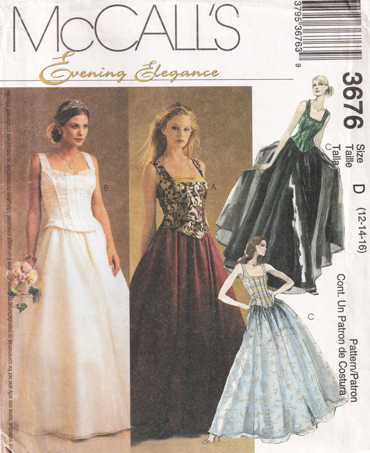McCall's 3676 EVENING ELEGANCE Womens Boned Corset Tops & Floor Length Skirts Out Of Print Sewing Pattern Size 12 - 16 UNCUT Factory Folded