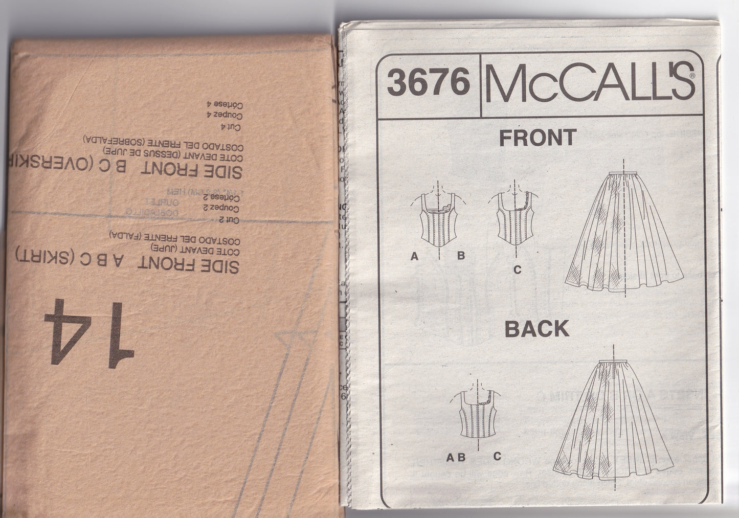 McCall's 3676 EVENING ELEGANCE Womens Boned Corset Tops & Floor Length Skirts Out Of Print Sewing Pattern Size 12 - 16 UNCUT Factory Folded