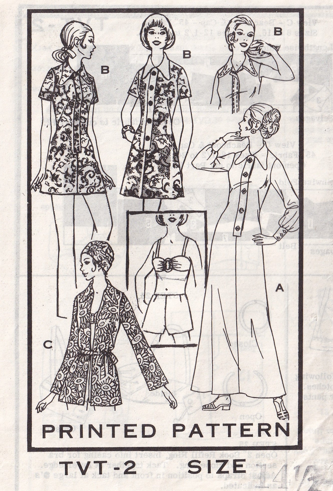 Mail Order TVT-2 Womens Wide Collar Dress Bra Top Shorts Pants & Cover Up 1970s Vintage Paper Sewing Pattern Bust 37 inches UNCUT Factory Folded