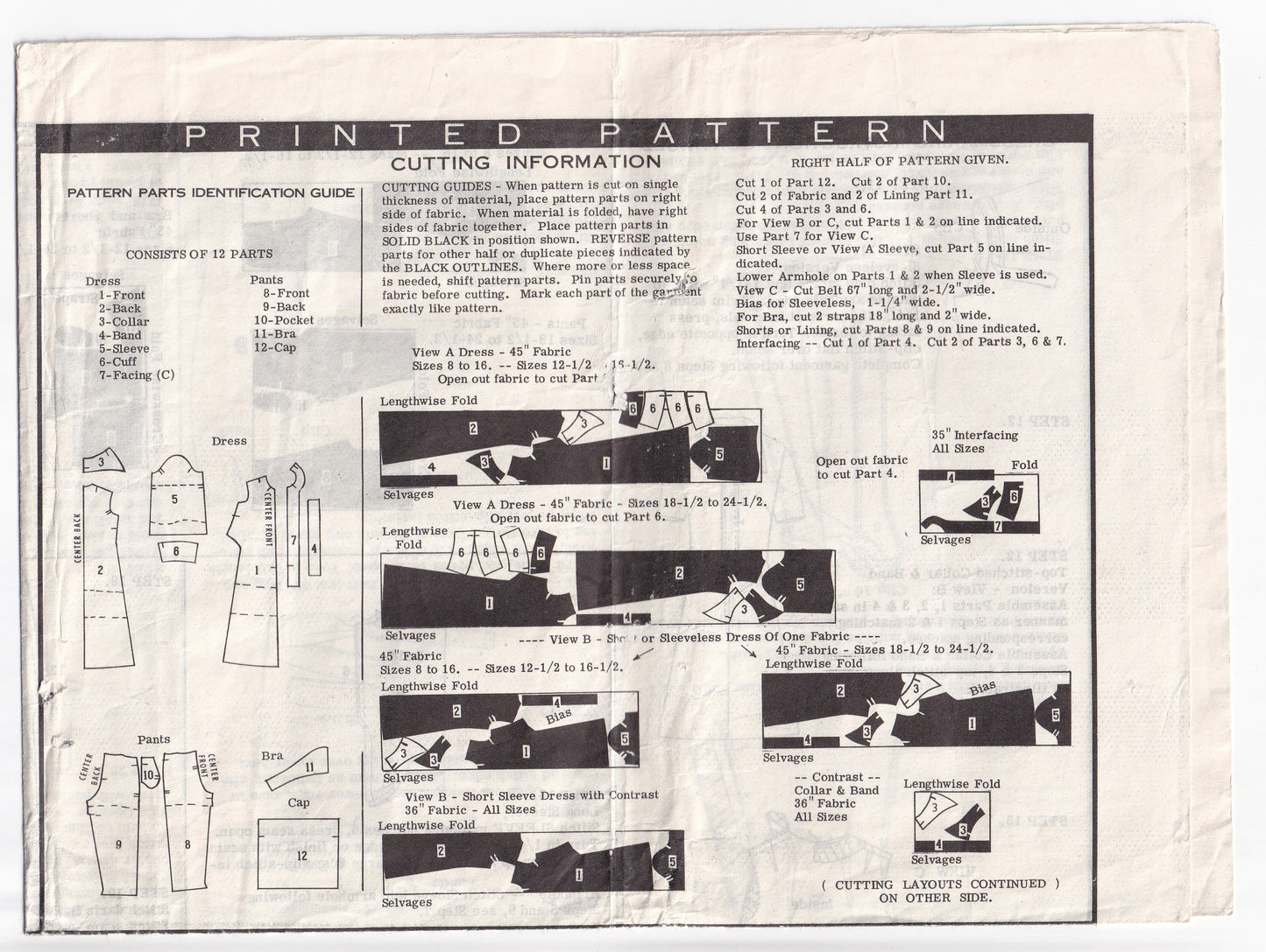 Mail Order TVT-2 Womens Wide Collar Dress Bra Top Shorts Pants & Cover Up 1970s Vintage Paper Sewing Pattern Bust 37 inches UNCUT Factory Folded