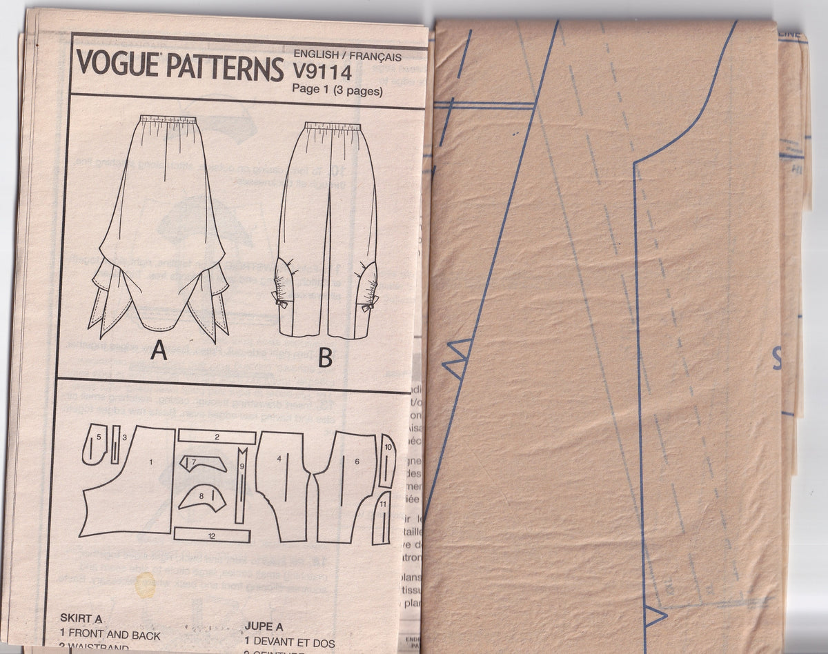 Vogue Designer Original 9114 KATHRYN BRENNE Womens Side Draped Skirt & Pants Out Of Print Paper Sewing Pattern Size L - XXL UNCUT Factory Folded