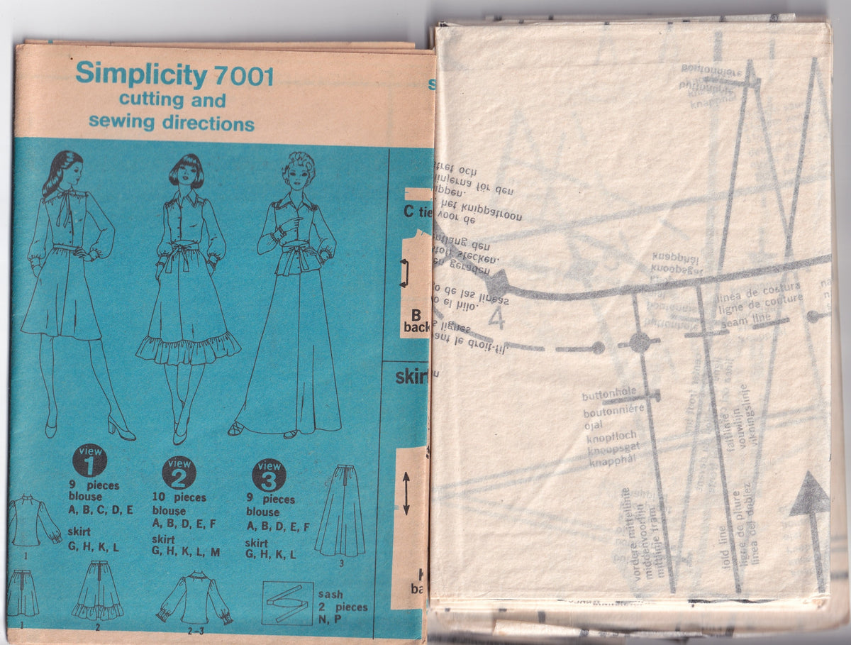 Simplicity 7001 Womens Blouse & Flared Skirts 1970s Vintage Paper Sewing Pattern Size 16 Bust 38 inches