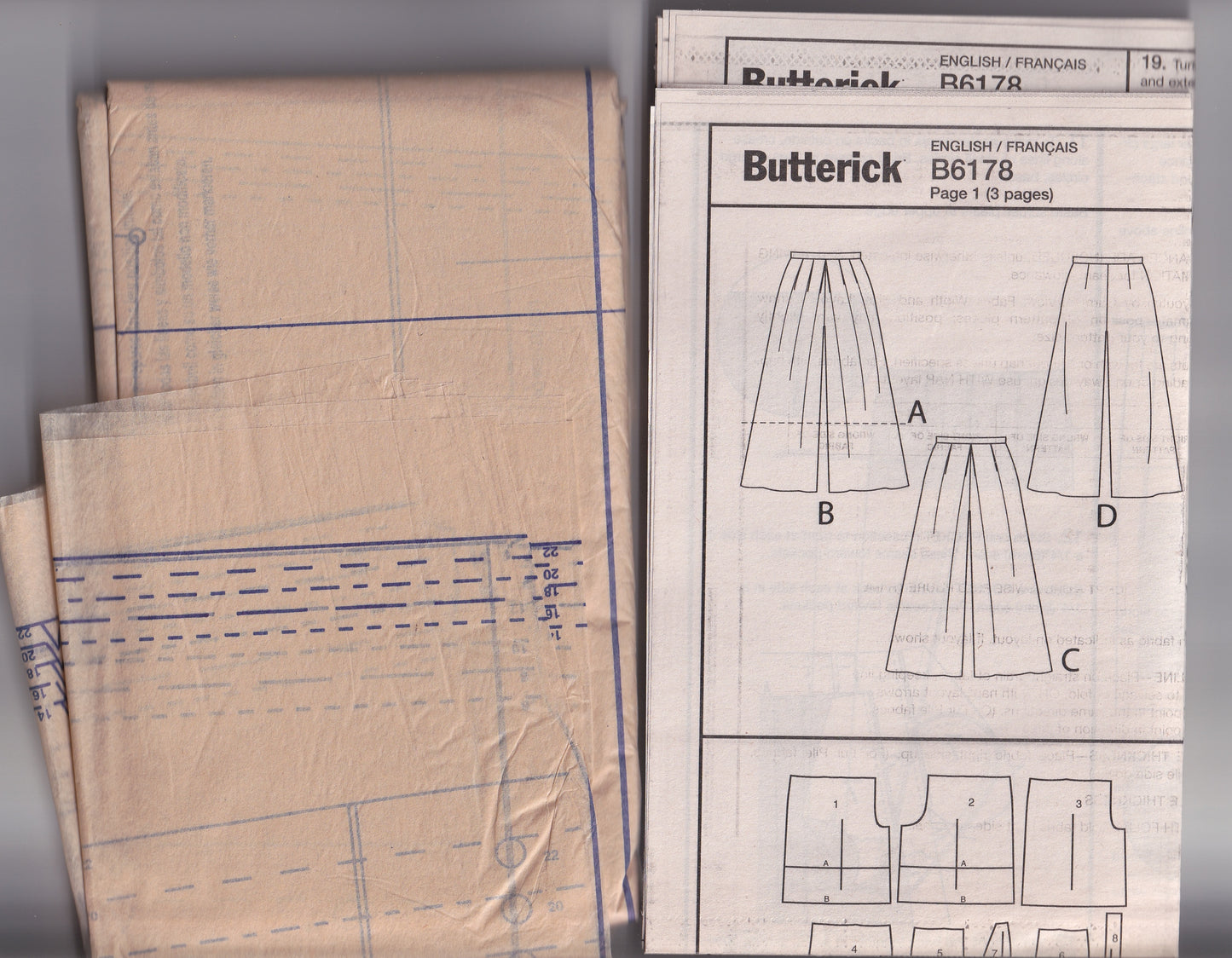 Butterick 6178 Womens Pleated Culottes Out Of Print Paper Sewing Pattern Sizes 6 - 22 UNCUT Factory Folded