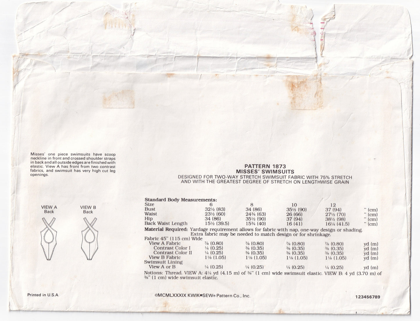 Kwik Sew 1873 Womens Stretch Knit Swimsuits with High Cut Legs & Crossover Back 1990s Vintage Paper Sewing Pattern Bust 34 - 40 Inches UNCUT Factory Folded