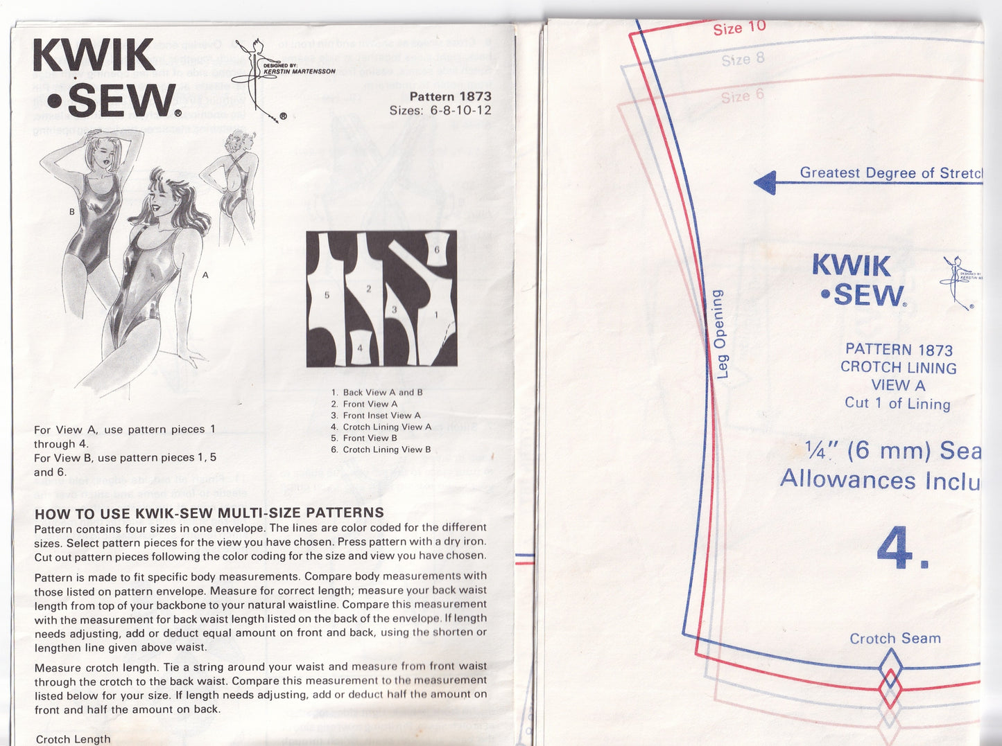 Kwik Sew 1873 Womens Stretch Knit Swimsuits with High Cut Legs & Crossover Back 1990s Vintage Paper Sewing Pattern Bust 34 - 40 Inches UNCUT Factory Folded