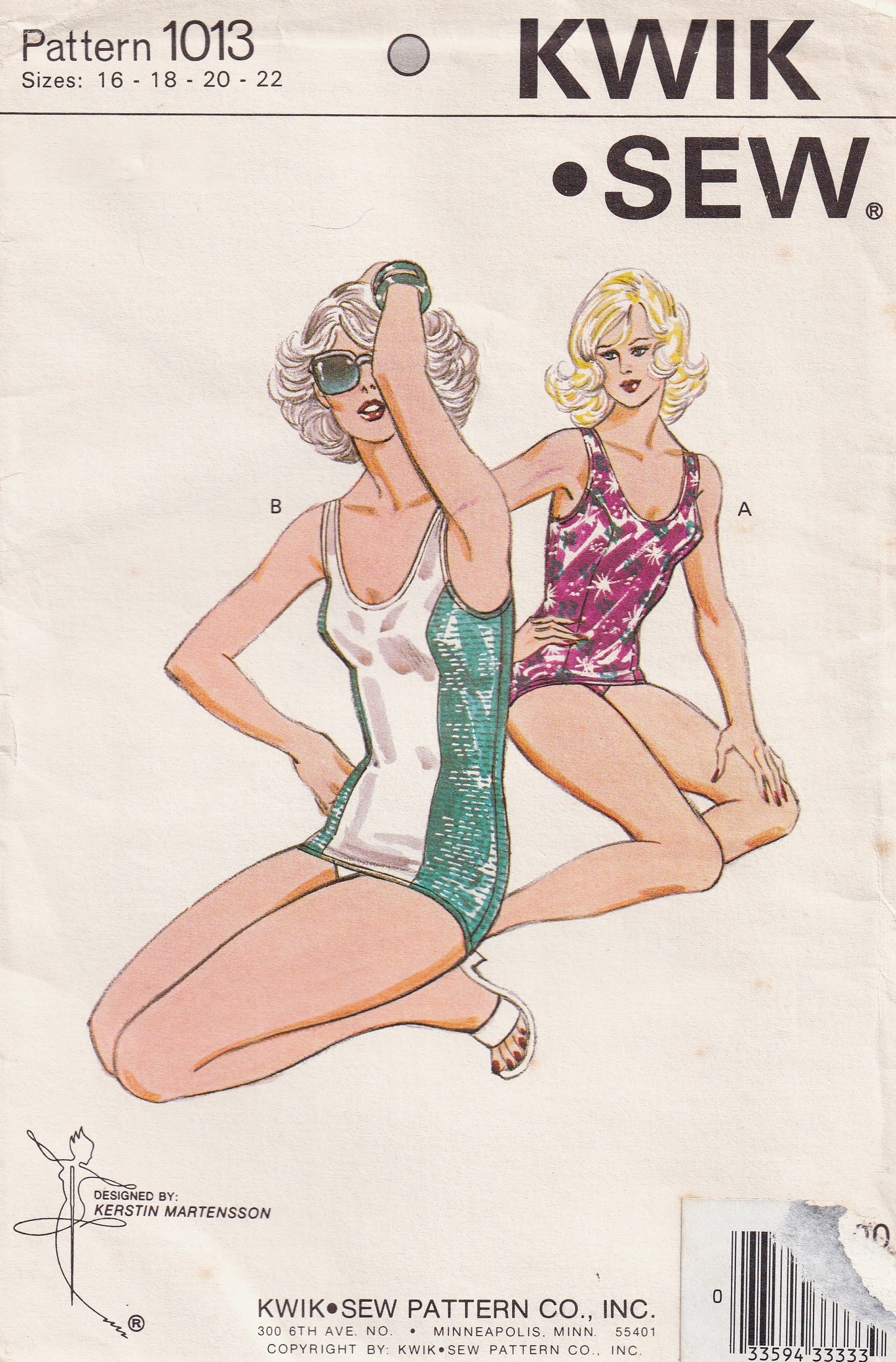 Kwik Sew 1013 Womens Stretch Knit Panelled One Piece Swimsuit with Skirt 1970s Vintage Paper Sewing Pattern Bust 40 - 45 Inches UNCUT Factory Folded
