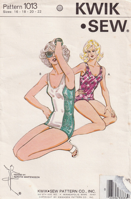 Kwik Sew 1013 Womens Stretch Knit Panelled One Piece Swimsuit with Skirt 1970s Vintage Paper Sewing Pattern Bust 40 - 45 Inches UNCUT Factory Folded