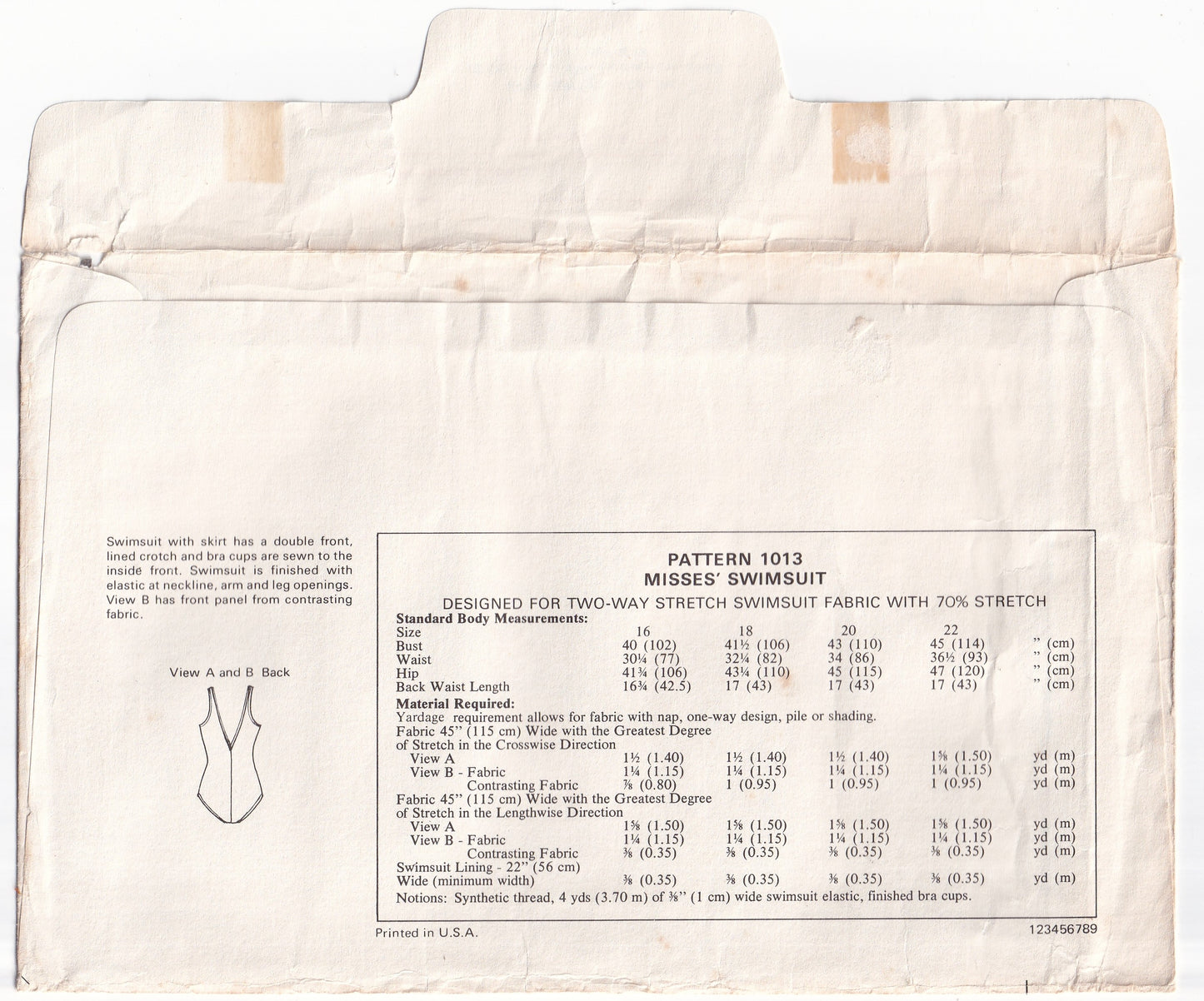 Kwik Sew 1013 Womens Stretch Knit Panelled One Piece Swimsuit with Skirt 1970s Vintage Paper Sewing Pattern Bust 40 - 45 Inches UNCUT Factory Folded