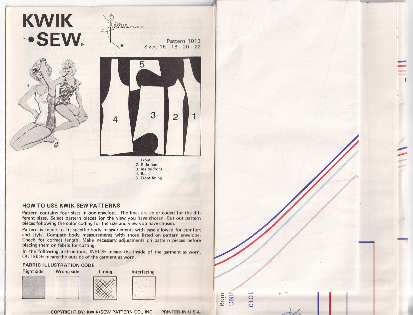 Kwik Sew 1013 Womens Stretch Knit Panelled One Piece Swimsuit with Skirt 1970s Vintage Paper Sewing Pattern Bust 40 - 45 Inches UNCUT Factory Folded
