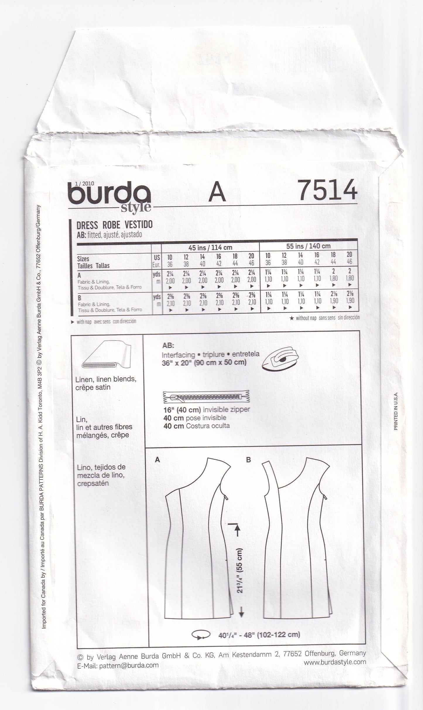 Burda Style 7514 Womens One Shoulder Evening Dress with Cap Sleeve Out Of Print Sewing Pattern Sizes 10 - 20 UNCUT Factory Folded